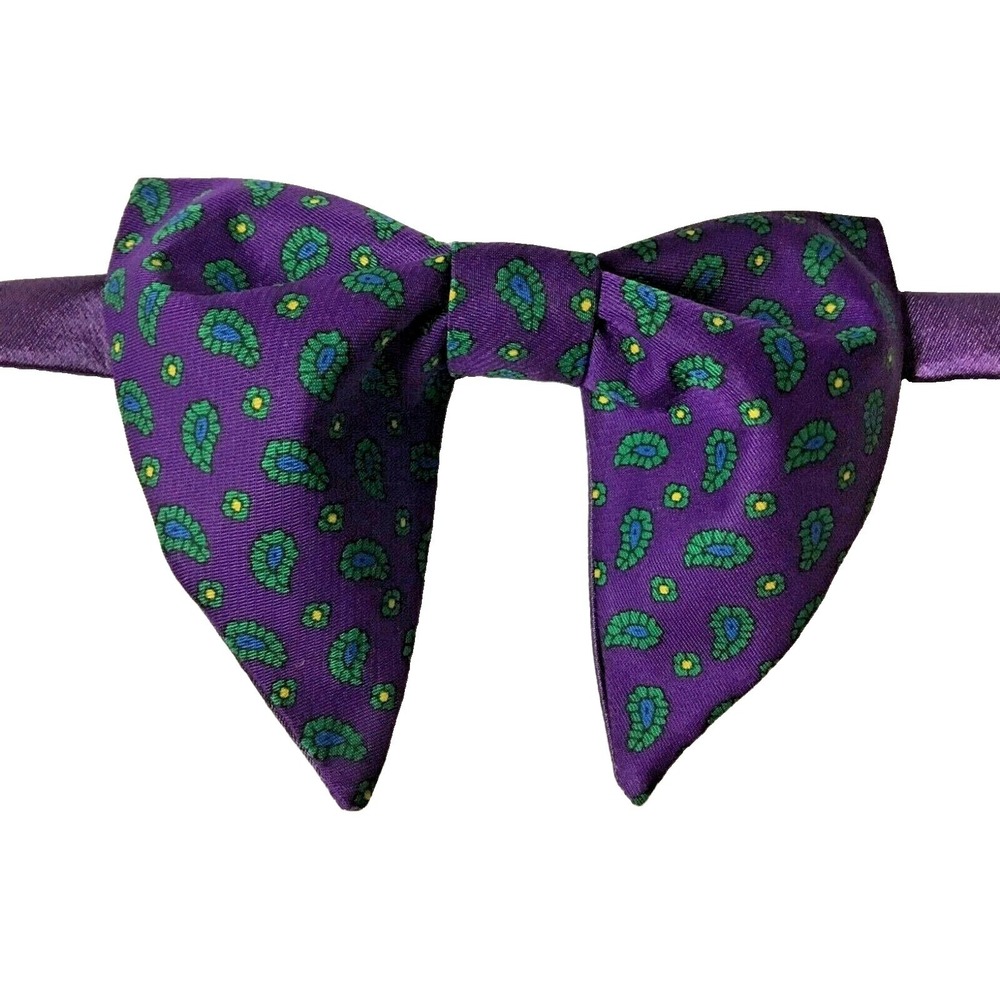 Handmade Purple Paisley Bow tie Vintage style 70`s Bowtie Pre-tied Adjustable